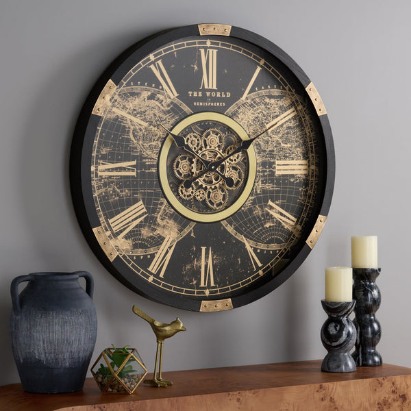 Safavieh Ephersyn Industrial Gear Wall Clock With Tempered Glass Face For Modern Living Spaces WS360901