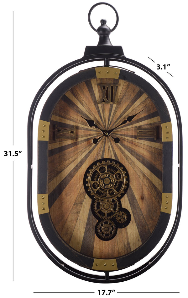 Safavieh Truett Oval Gear Wall Clock Industrial Exposed Mechanism Bold Numeral Face Mdf Metal WS361003