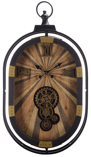 Safavieh Truett Oval Gear Wall Clock Industrial Exposed Mechanism Bold Numeral Face Mdf Metal WS361003