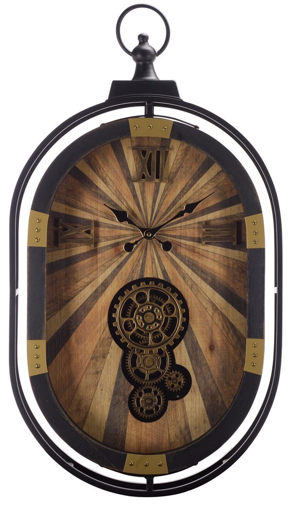 Safavieh Truett Oval Gear Wall Clock Industrial Exposed Mechanism Bold Numeral Face Mdf Metal WS361003