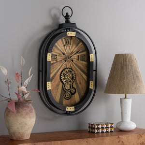 Safavieh Truett Oval Gear Wall Clock Industrial Exposed Mechanism Bold Numeral Face Mdf Metal WS361003
