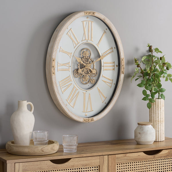 Safavieh Whitcomb Roman Numeral Gear Wall Clock Vintage Industrial Accent For Living Room WS361116