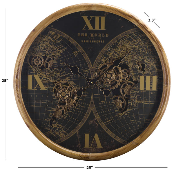 Safavieh Clayton Gear Motif Industrial Wall Clock With Quartz Movement For Modern Living Spaces WS361201