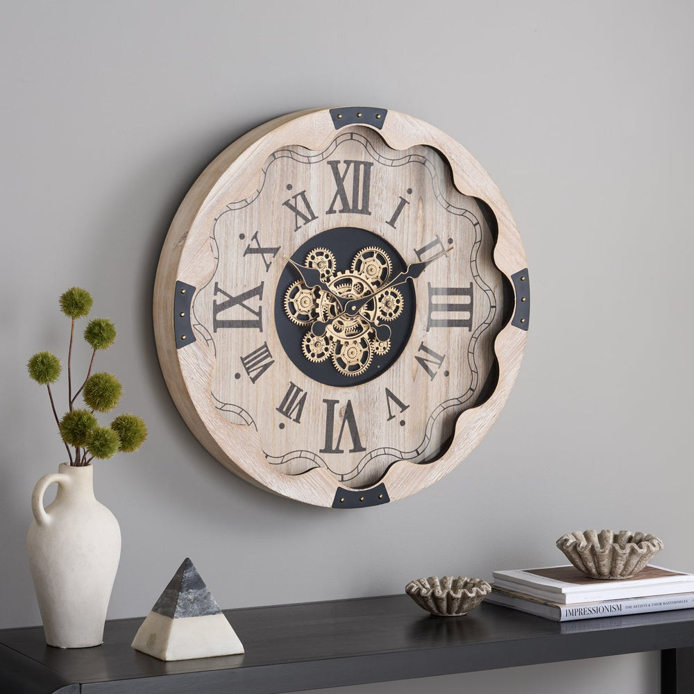 Safavieh Winifred Roman Numeral Gear Wall Clock Industrial Vintage Timepiece For Living Room Decor WS361316