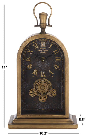 Safavieh Maximilian Industrial Gear Table Clock With Exposed Metal Accents For Mantel Or Desk Display BLACK / GOLD WS361401