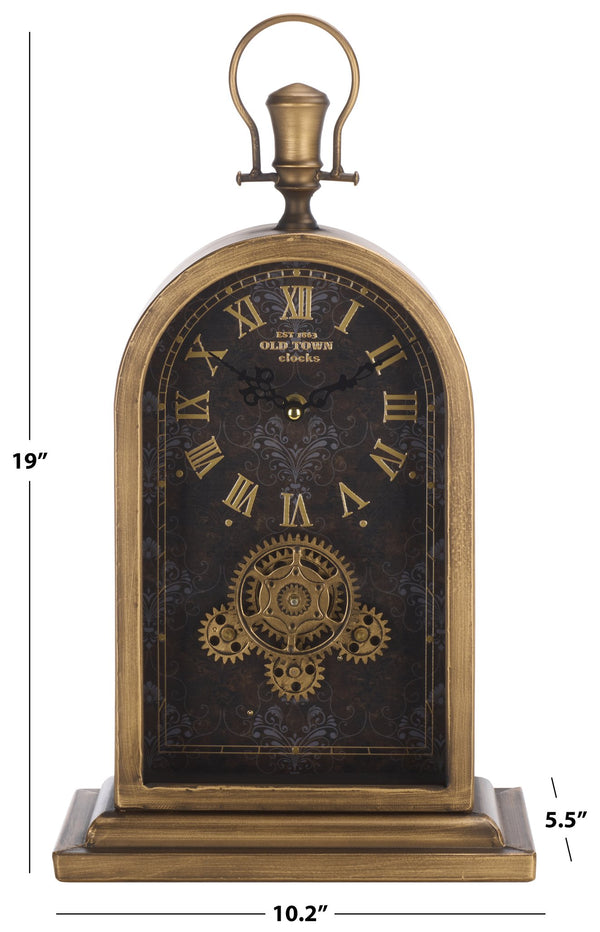 Safavieh Maximilian Industrial Gear Table Clock With Exposed Metal Accents For Mantel Or Desk Display BLACK / GOLD WS361401