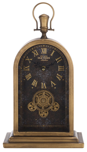 Safavieh Maximilian Industrial Gear Table Clock With Exposed Metal Accents For Mantel Or Desk Display BLACK / GOLD WS361401