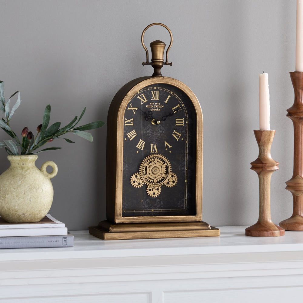 Safavieh Maximilian Industrial Gear Table Clock With Exposed Metal Accents For Mantel Or Desk Display BLACK / GOLD WS361401