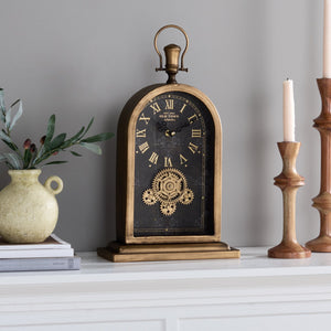 Safavieh Maximilian Industrial Gear Table Clock With Exposed Metal Accents For Mantel Or Desk Display BLACK / GOLD WS361401