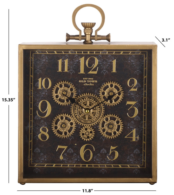Safavieh Maximilian Gear Clock Industrial Statement Piece For Wall Or Tabletop In Metal Mdf BLACK / GOLD WS361501
