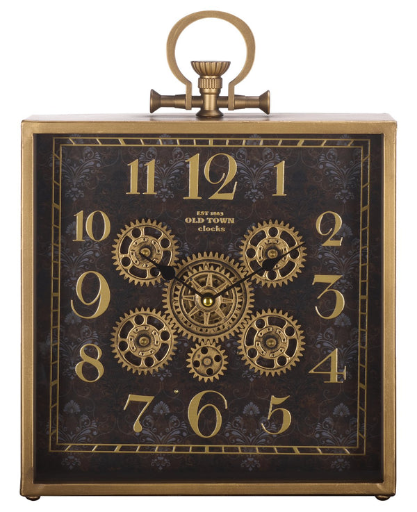 Safavieh Maximilian Gear Clock Industrial Statement Piece For Wall Or Tabletop In Metal Mdf BLACK / GOLD WS361501
