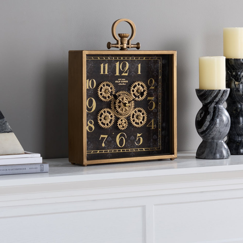 Safavieh Maximilian Gear Clock Industrial Statement Piece For Wall Or Tabletop In Metal Mdf BLACK / GOLD WS361501