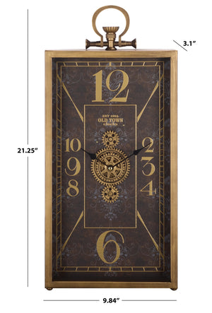Safavieh Maximilian Industrial Gear Rectangle Clock With Tempered Glass Face For Modern Home Decor BLACK / GOLD WS361601