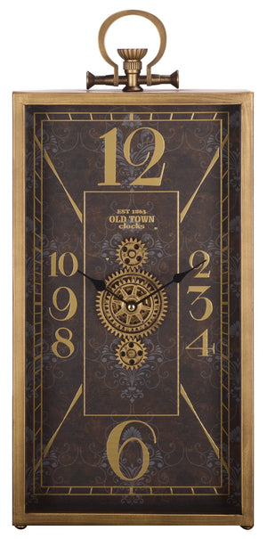 Safavieh Maximilian Industrial Gear Rectangle Clock With Tempered Glass Face For Modern Home Decor BLACK / GOLD WS361601