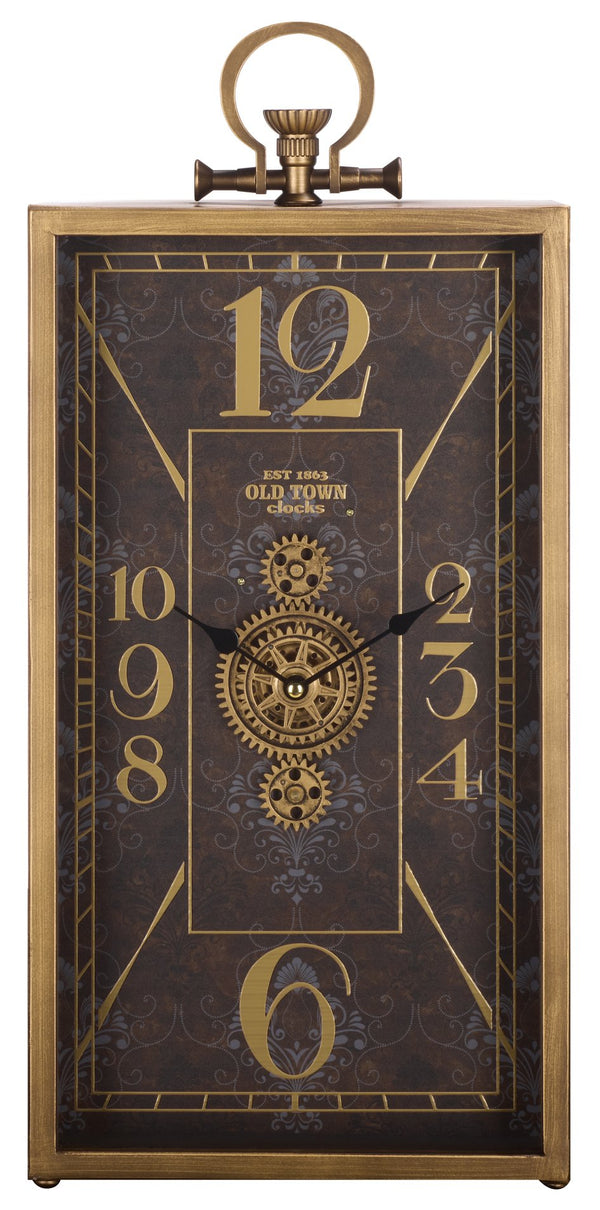 Safavieh Maximilian Industrial Gear Rectangle Clock With Tempered Glass Face For Modern Home Decor BLACK / GOLD WS361601