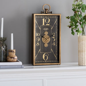 Safavieh Maximilian Industrial Gear Rectangle Clock With Tempered Glass Face For Modern Home Decor BLACK / GOLD WS361601