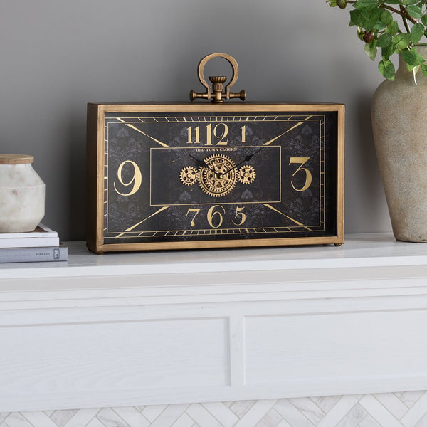 Safavieh Maximillian Industrial Gear Clock Mdf Frame Tempered Glass Face For Table Or Wall Display BLACK / GOLD WS361701