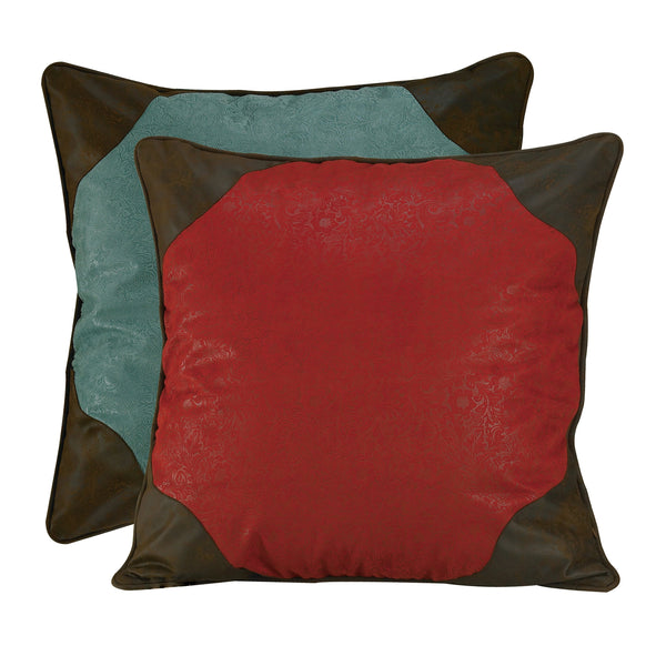 Hiend Accents Cheyenne Reversible Euro Sham - Luxurious Faux Tooled Leather With Southwestern Charm And Style Red,Turquoise 100% Polyester Ws4001es