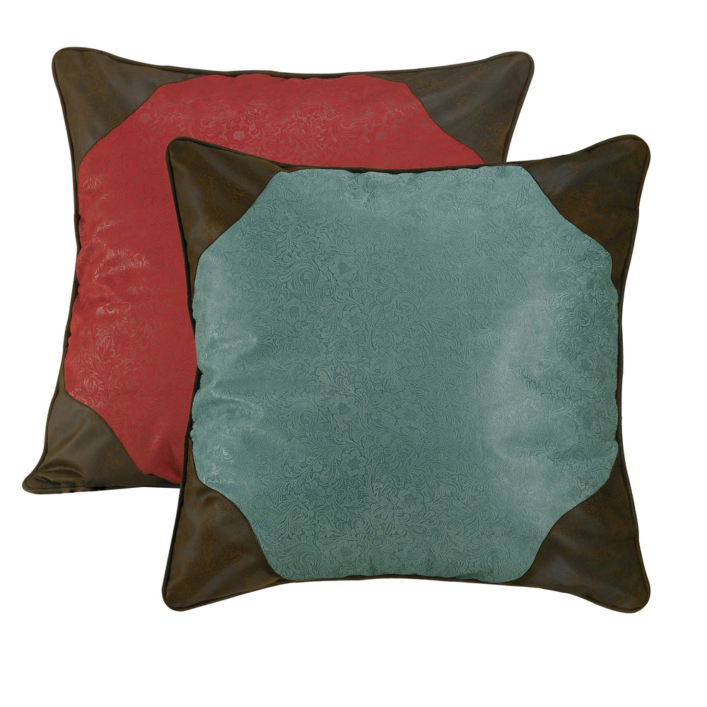Hiend Accents Cheyenne Reversible Euro Sham - Luxurious Faux Tooled Leather With Southwestern Charm And Style Red,Turquoise 100% Polyester Ws4001es