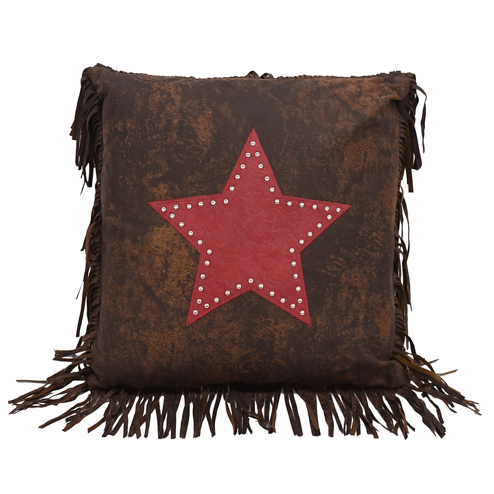 Hiend Accents Cheyenne Fringed Star Throw Pillow - Western Charm With Silver-studded Design & Floral Paisley Style Red 100% Polyester Ws4001p1-os-rd