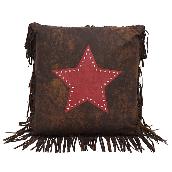 Hiend Accents Cheyenne Fringed Star Throw Pillow - Western Charm With Silver-studded Design & Floral Paisley Style Red 100% Polyester Ws4001p1-os-rd