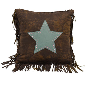 Hiend Accents Cheyenne Fringed Star Throw Pillow - Western Charm With Silver-studded Design & Floral Paisley Style Turquoise 100% Polyester Ws4001p1-os-tq