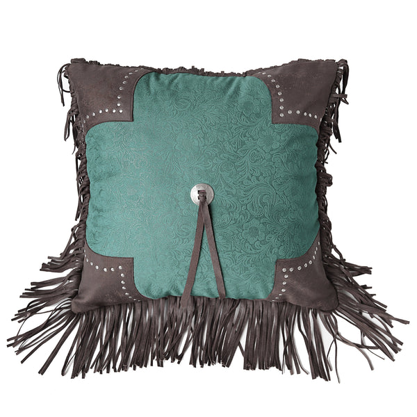 Hiend Accents Cheyenne Scalloped Edge Throw Pillow - Elegant Floral Paisley Design With Western Charm & Comfort Turquoise 100% Polyester,Fill, 100% Waterfowl Feathers Ws4001p5-os-tq