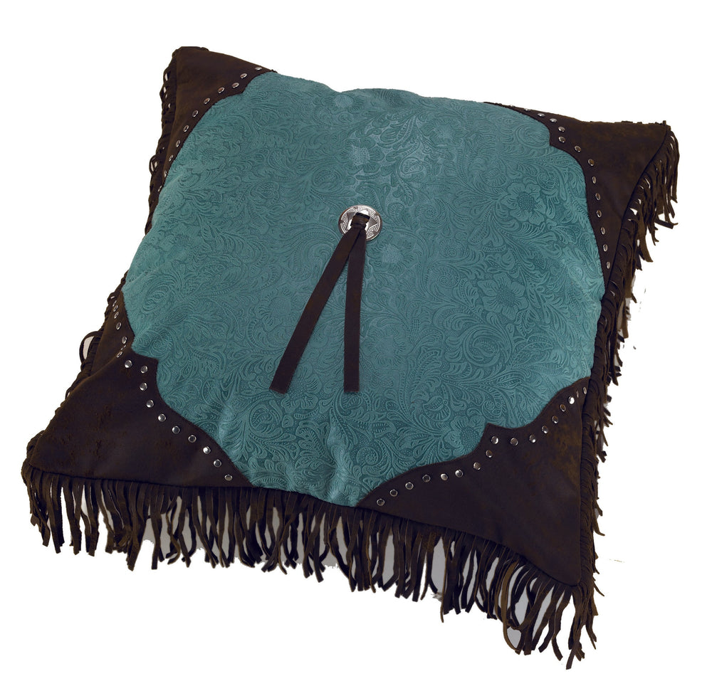Hiend Accents Cheyenne Scalloped Edge Throw Pillow - Elegant Floral Paisley Design With Western Charm & Comfort Turquoise 100% Polyester,Fill, 100% Waterfowl Feathers Ws4001p5-os-tq