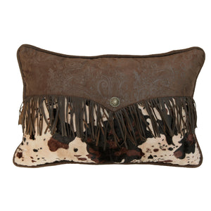 Hiend Accents Caldwell Fringed Faux Cowhide Lumbar Pillow - Luxurious Western Charm For Cozy Home Decor Brown,Cream 100% Polyester Ws4002p3