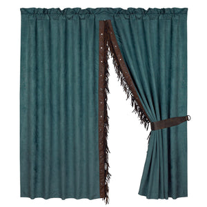 Hiend Accents Del Rio Fringed Curtain Set - Rustic Elegance With Faux Leather Accents And Stunning Silver Details Teal,Brown 100% Polyester Ws4006c