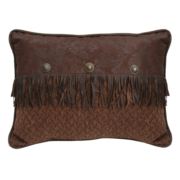Hiend Accents Del Rio Pillow - Rustic Chic Faux Leather And Woven Textile With Stylish Concho-studded Fringe Brown 100% Polyester Ws4006p3
