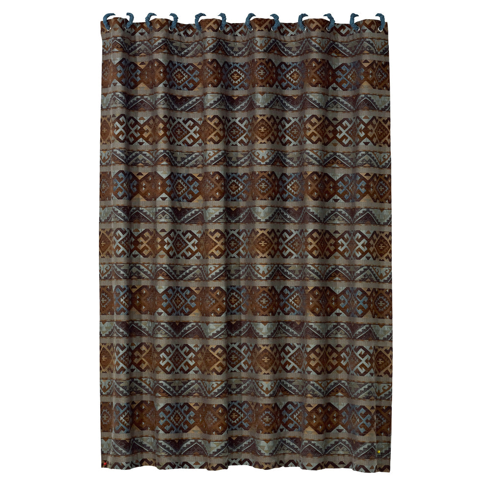 Hiend Accents Rio Grande Shower Curtain - Transform Your Bathroom With Stunning Southwestern Aztec Designs Today! Brown,Blue 100% Polyester Ws4007sc