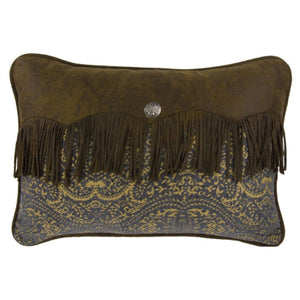 Hiend Accents Bv Concho & Fringe Pillow - Elevate Your Decor With Teal Paisley Chenille And Luxurious Faux Leather Brown,Gold,Blue 100% Polyester Ws4008p3
