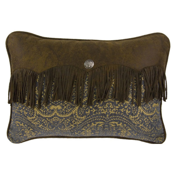 Hiend Accents Bv Concho & Fringe Pillow - Elevate Your Decor With Teal Paisley Chenille And Luxurious Faux Leather Brown,Gold,Blue 100% Polyester Ws4008p3