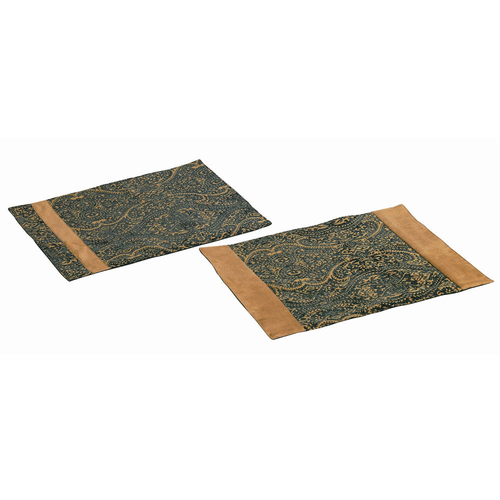 Hiend Accents Bella Vista Placemat Set - Luxurious Teal And Gold Chenille Elegance For Every Dining Occasion Blue,Tan 100% Polyester Ws4008pm