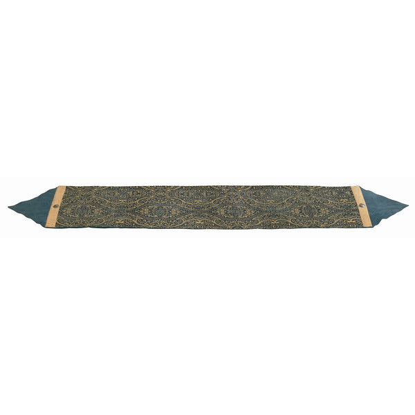 Hiend Accents Bella Vista Runner - Luxurious Teal And Gold Paisley Chenille Table Decor For Elegant Dining Settings Blue,Tan 100% Polyester Ws4008r