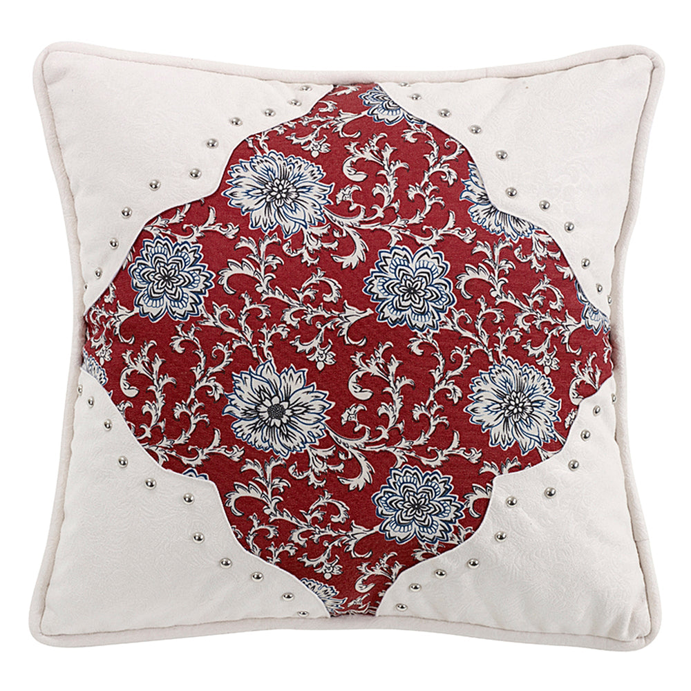 Hiend Accents Floral Corner Pillow - Elegant Scalloped Design With Intricate Medallions And Chic Faux Leather Accents White,Red Shell, 100% Polyester. Filling, 100% Polyster Ws4011p1