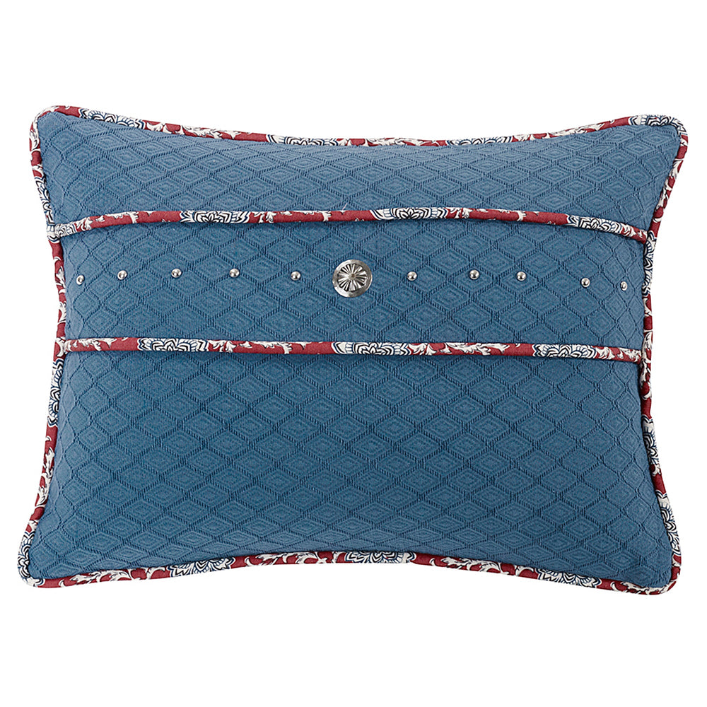 Hiend Accents Blue Decorative Pillow With Concho Emblem, Stud Trim, And Vibrant Floral Piping For Chic Decor Blue Shell, 100% Polyester. Filling, 100% Polyster Ws4011p3