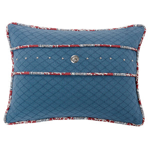 Hiend Accents Blue Decorative Pillow With Concho Emblem, Stud Trim, And Vibrant Floral Piping For Chic Decor Blue Shell, 100% Polyester. Filling, 100% Polyster Ws4011p3