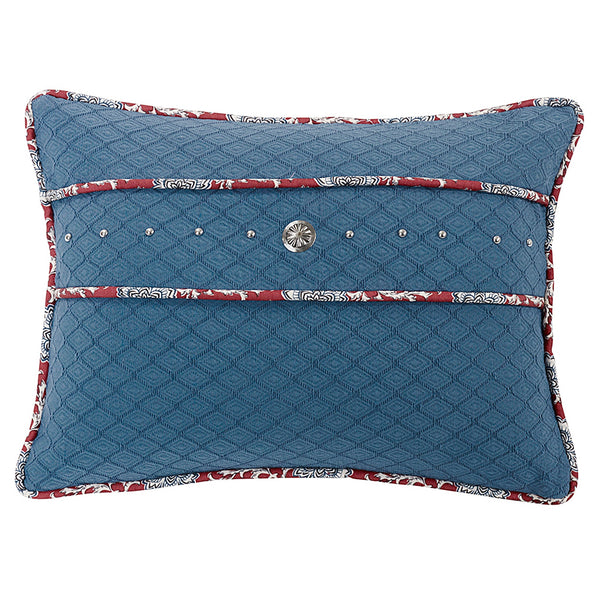 Hiend Accents Blue Decorative Pillow With Concho Emblem, Stud Trim, And Vibrant Floral Piping For Chic Decor Blue Shell, 100% Polyester. Filling, 100% Polyster Ws4011p3