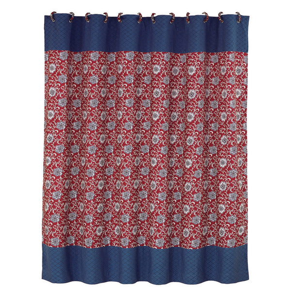 Hiend Accents Floral Shower Curtain - Elegant Medallion Design With Intricate Scrollwork For A Stylish Bathroom Oasis Blue,Red 100% Polyester Ws4011sc