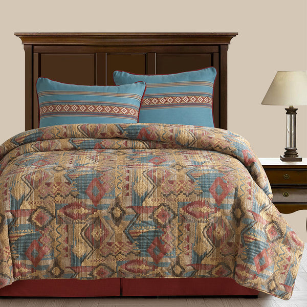 Hiend Accents Ruidoso Comforter Set - Southwestern Style Elegance With Vibrant Patterns For Cozy Bedroom Decor Gold,Red,Blue Comforter Face, 100 % Polyester. Back, 100% Cotton,Bedskirt , 100% Polyester,King Shams, 100% Polyester Ws4066-sk-oc