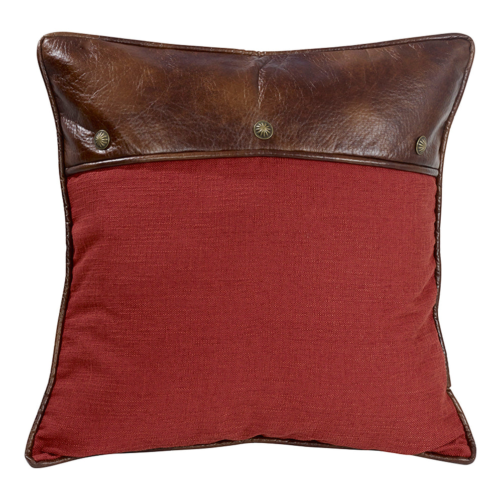 Hiend Accents Ruidoso Euro Sham - Luxurious Faux Leather And Brass Conchos For Stylish Southwestern Decor Red,Brown 100% Polyester Ws4066es