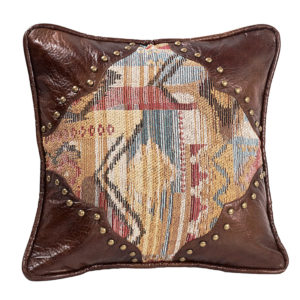 Hiend Accents Ruidoso Chenille Square Pillow With Scalloped Corners For Southwestern Elegance And Comfort Brown,Gold Shell, 100% Polyester,Fill, 100% Waterfowl Feathers Ws4066p1