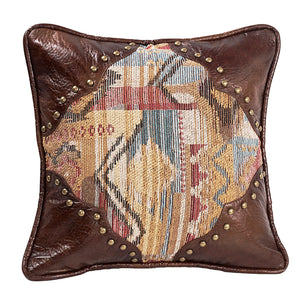 Hiend Accents Ruidoso Chenille Square Pillow With Scalloped Corners For Southwestern Elegance And Comfort Brown,Gold Shell, 100% Polyester,Fill, 100% Waterfowl Feathers Ws4066p1