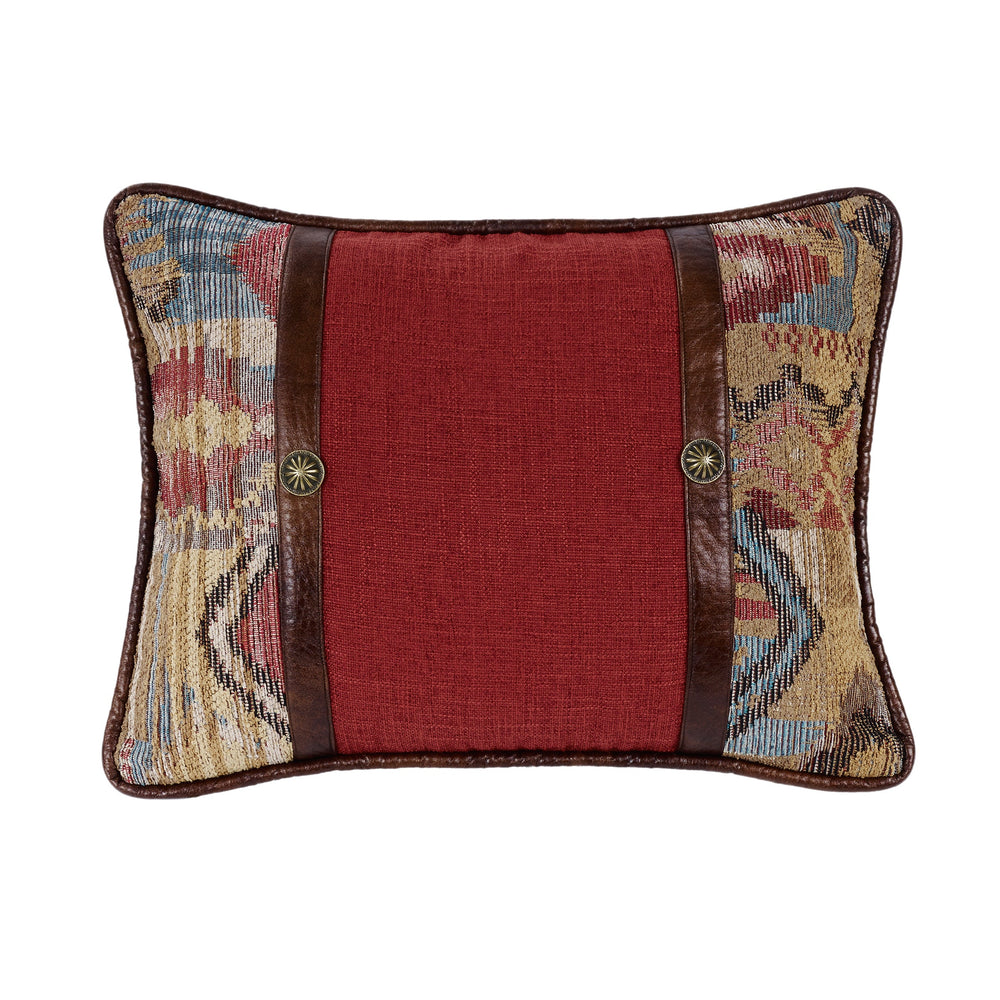 Hiend Accents Ruidoso Chenille Geometric Oblong Pillow With Brass Conchos For A Stylish Southwestern Touch Red,Gold,Blue Shell, 100% Polyester,Fill, 100% Waterfowl Feathers Ws4066p2