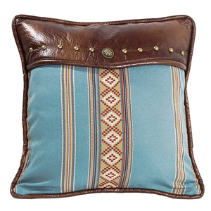 Hiend Accents Ruidoso Turquoise Diamond Leather Throw Pillow - Southwestern Charm With Modern Elegance And Style Blue,Brown Shell, 100% Polyester,Fill, 100% Waterfowl Feathers Ws4066p3