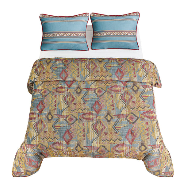Hiend Accents Ruidoso Comforter Set - Vibrant Southwestern Design With Aztec Patterns For Cozy Bedroom Decor Gold,Red,Blue Comforter Face, 100 % Polyester. Back, 100% Cotton,Bedskirt , 100% Polyester,Standard Shams, 100% Polyester Ws4066-tw-oc