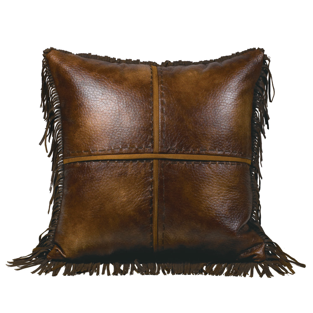 Hiend Accents Austin Cross Stitched Faux Leather Throw Pillow - Modern Rustic Charm For Stylish Home Décor Brown Shell, 100% Polyester. Filling, 100% Waterfowl Feathers Ws4068p5