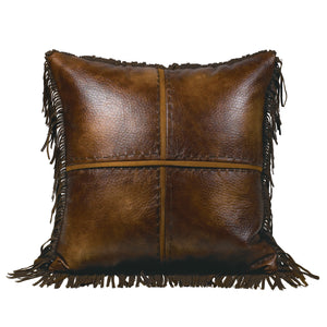 Hiend Accents Austin Cross Stitched Faux Leather Throw Pillow - Modern Rustic Charm For Stylish Home Décor Brown Shell, 100% Polyester. Filling, 100% Waterfowl Feathers Ws4068p5